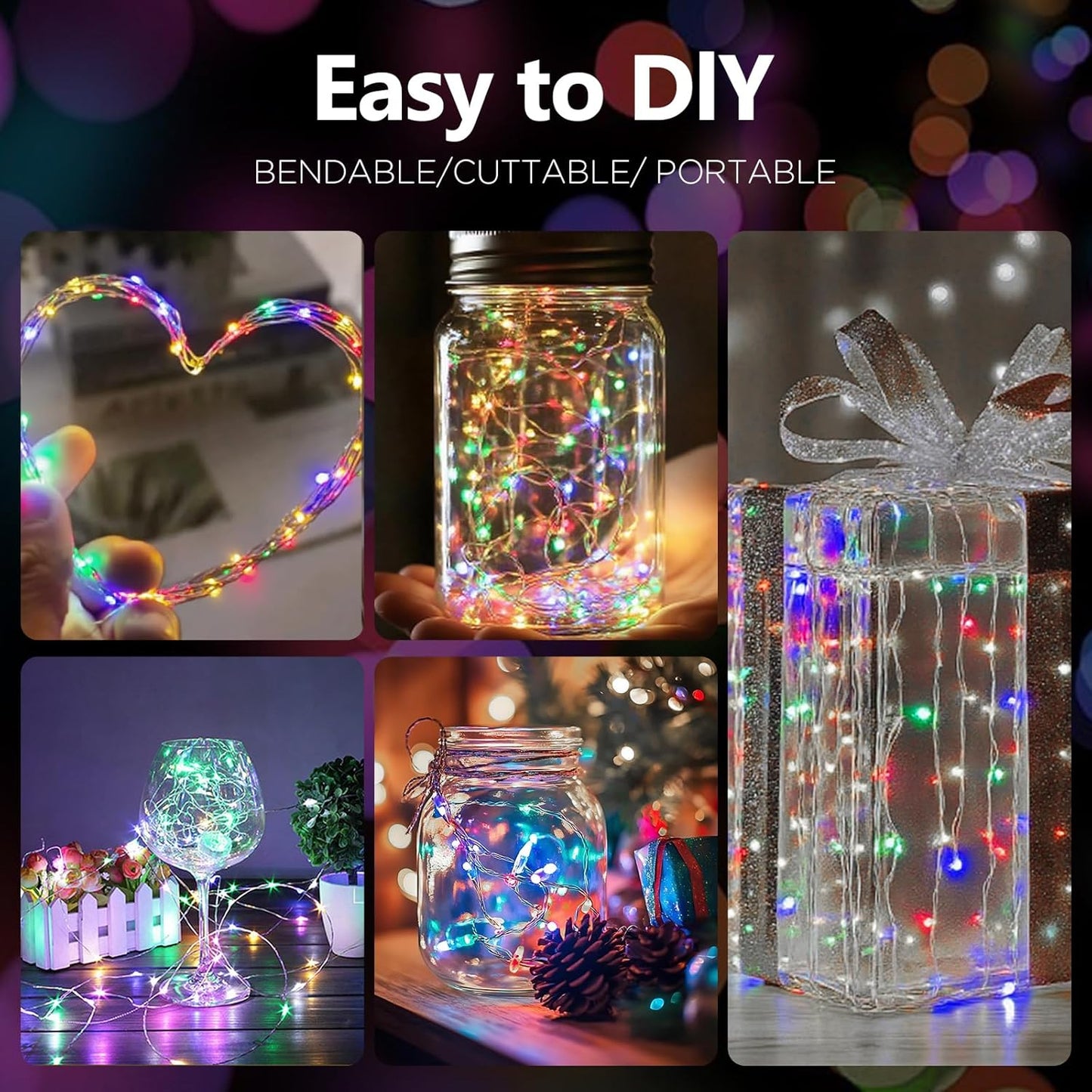 Fairy Lights Battery Operated String Lights 16.4ft 50LED Flashing and Constant Light Waterproof Silver Wire for Christmas DIY Party Bedroom Wedding (Multicolor, 8 Pack)