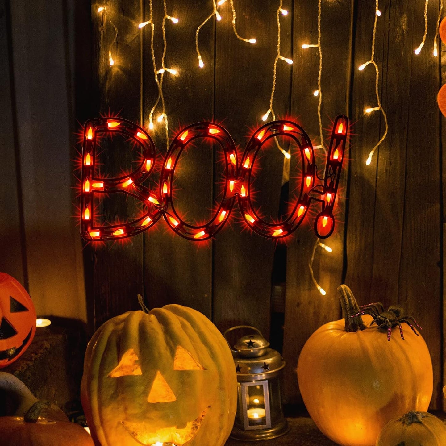 13.3" Lighted Boo Halloween Window Silhouette Decoration,Halloween Lighted Window Decoration,Hanging Light Up Holiday Ornament