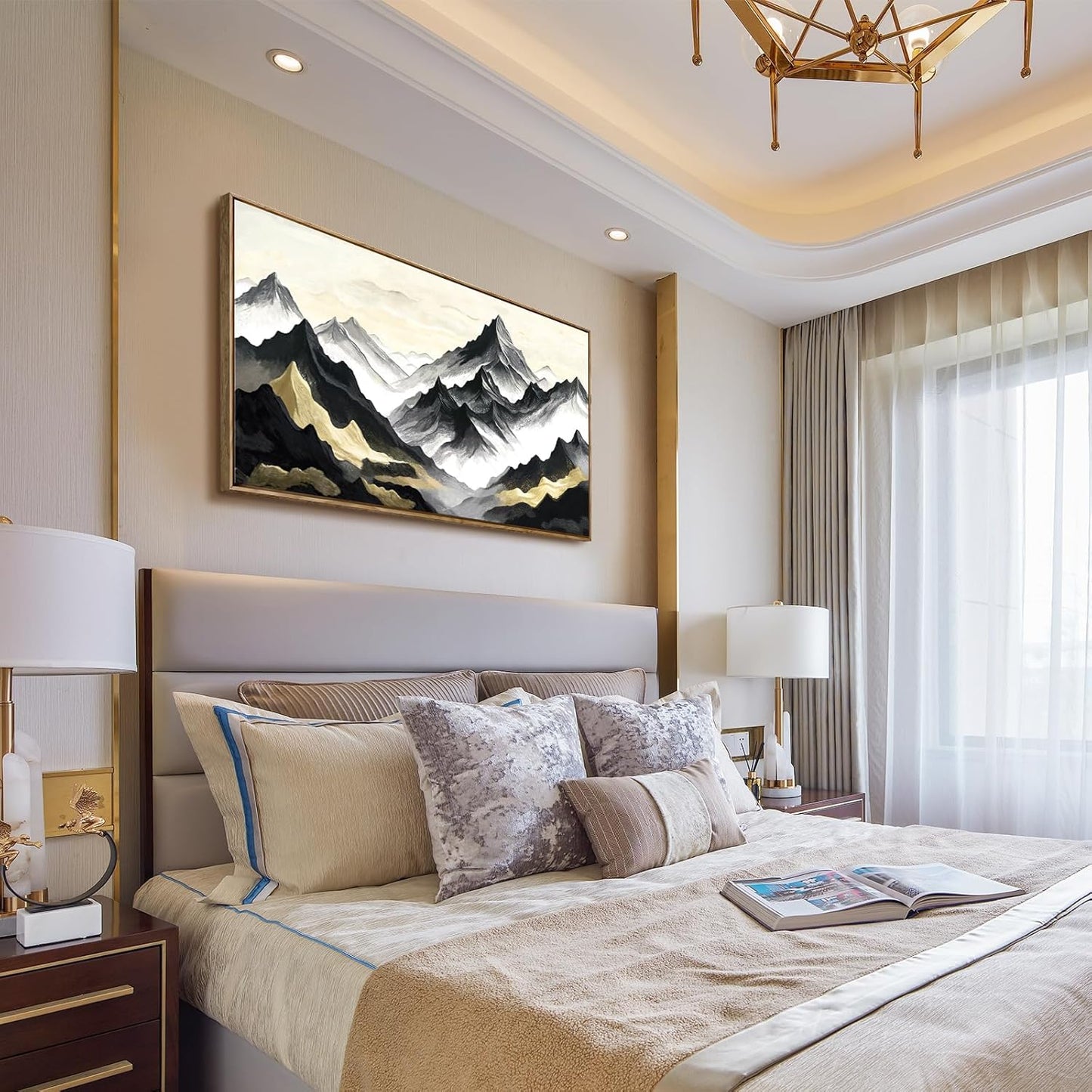 amatop Large Framed Canvas Wall Art Modern Abstract Mountain Landscape Art Print Zen Minimalist Artwork Black and White Decorative Motivational Picture for Office Living Room Bedroom Decor 48x24 Inch