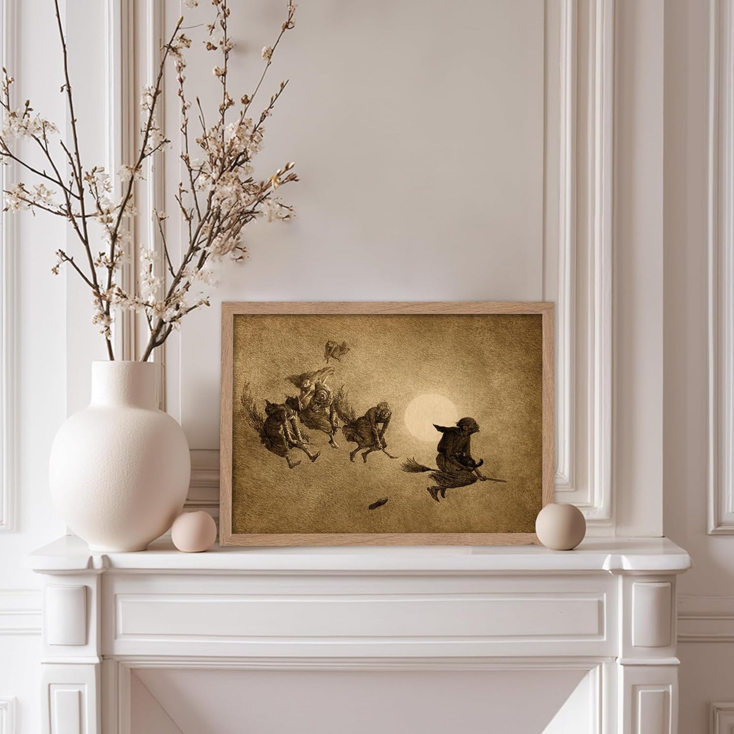 Poster Master Vintage William Holbrook Beard Poster - Retro Occult Print - Gift for Gothic, Horror Fan - The Witches Ride, Pagan, Goth, Magic - Wall Decor for Bedroom, Dorm, 11x14 Beige Framed