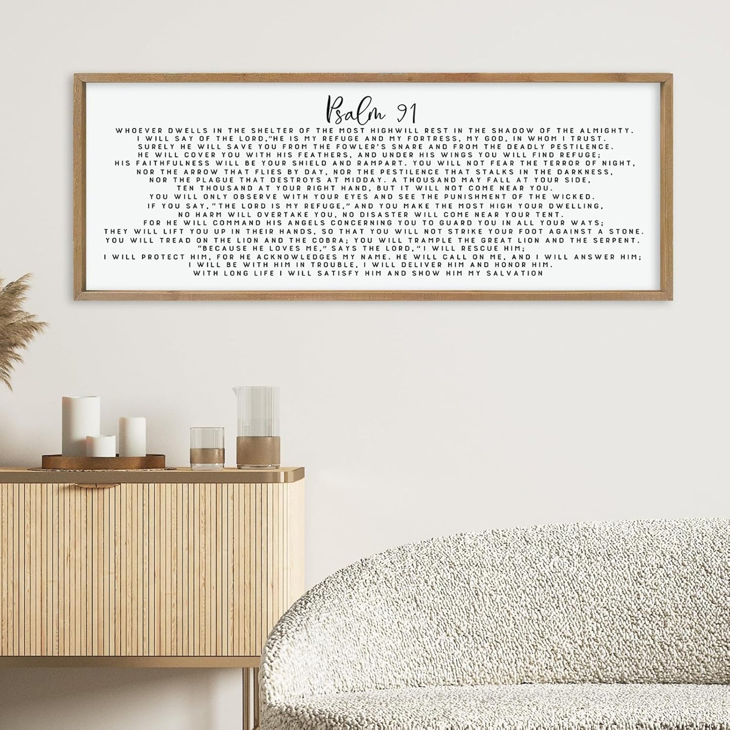 LuZhiQiang Psalm 91 Wall Decor Art 40"×15" Bible Verse Sign for Family Bedroom Christian Large Wood Framed Wall Hanging (Wood)