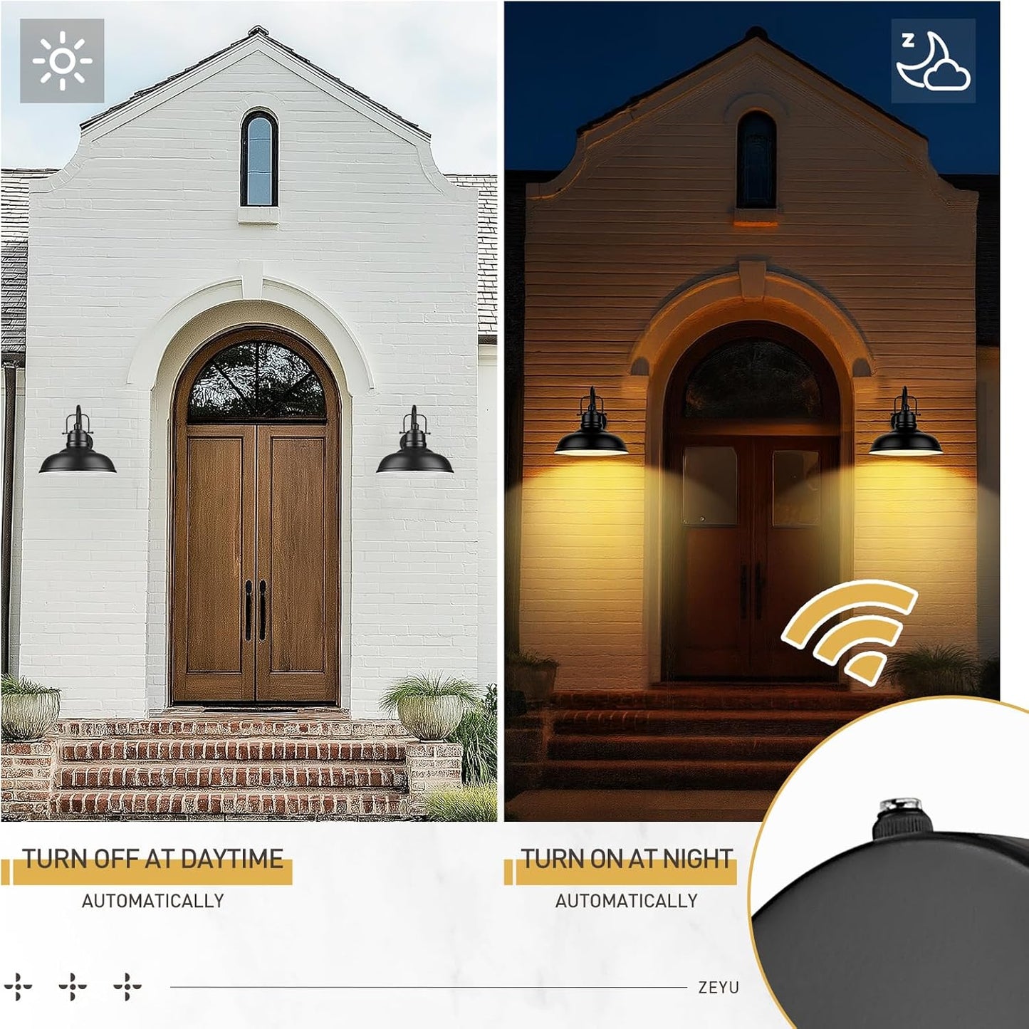 zeyu 18 Inch Dusk to Dawn Outdoor Barn Light, 1-Light Gooseneck Wall Light, Modern Wall Sconce for Garden Garage, Matte Black Finish, 016-1BL-PC BK