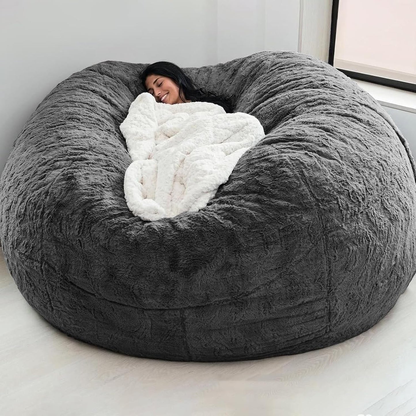 Big Huge Giant Bean Bag Chair for Adults, (No Filler) Bean Bag Chairs in Multiple Sizes and Colors Giant Foam-Filling Required- Machine Washable Covers, Double Stitched Seams (Dark Gray,5FT)