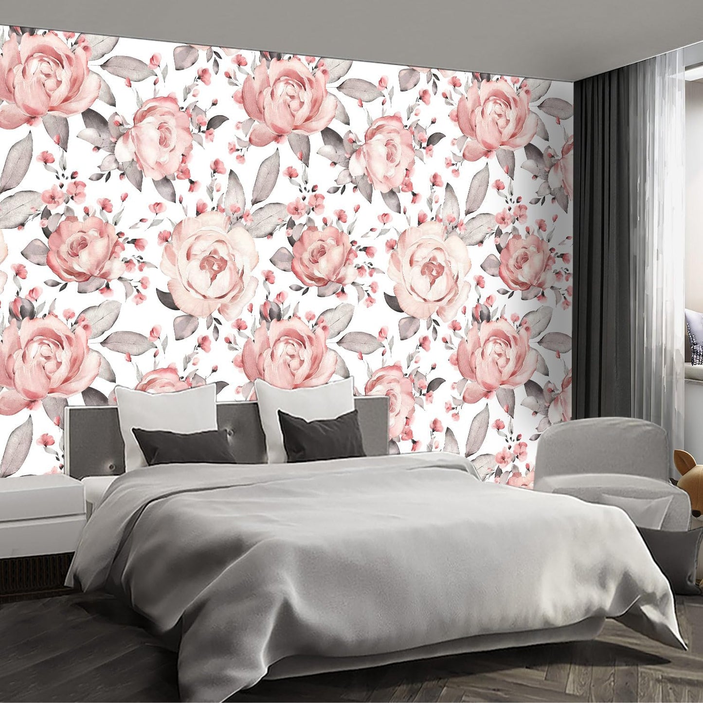 Pink Floral Wall murals Peel and Stick Flowers Wallpaper for Bedroom Living Room - 108"x157"