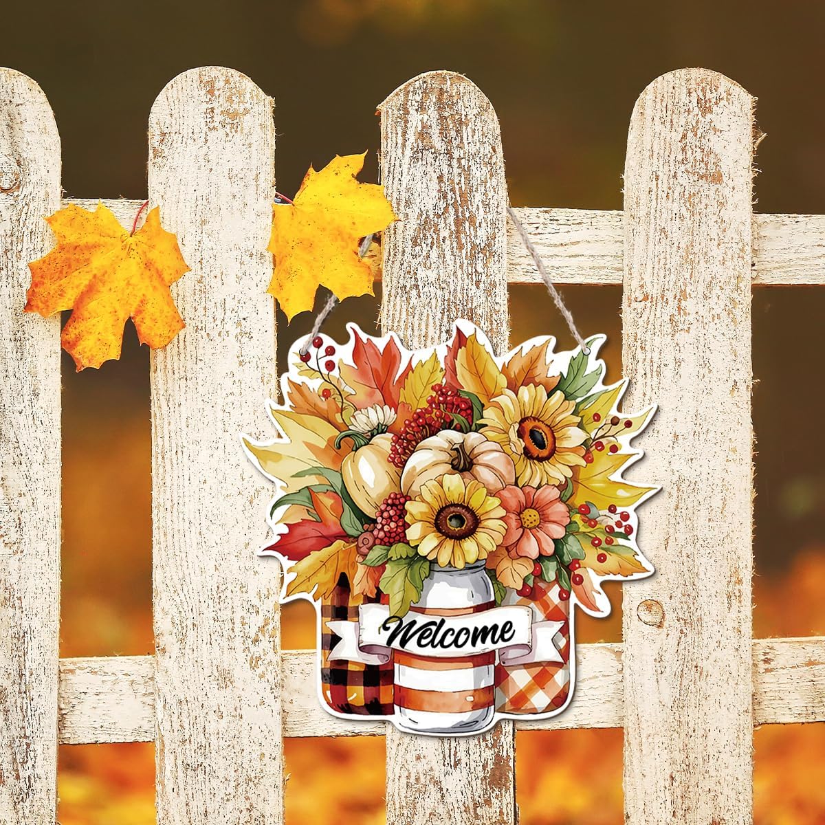 Thanksgiving Welcome Door Sign Pumpkin Hanging Decor Fall Wooden Sign Autumn Decorations, Outdoor Farmhouse Porch, Autumn Harvest Thanksgiving Home Decorations, Housewarming Gift