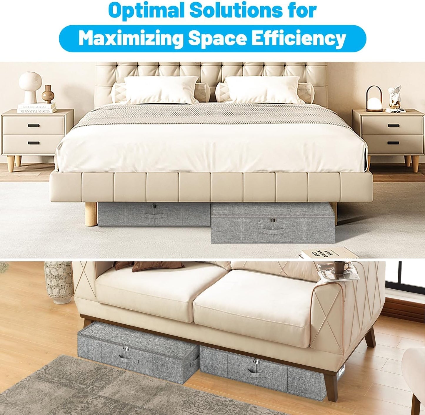 Under Bed Storage Container Bin 3 Pack, Low Profile Foldable Underbed Clothes Storage Organizer W/ Ultra Thick Fabric and Sturdy Bottom/Sides, Dual Zipper Storage Box for Dorm and Home 30x16x6.7"