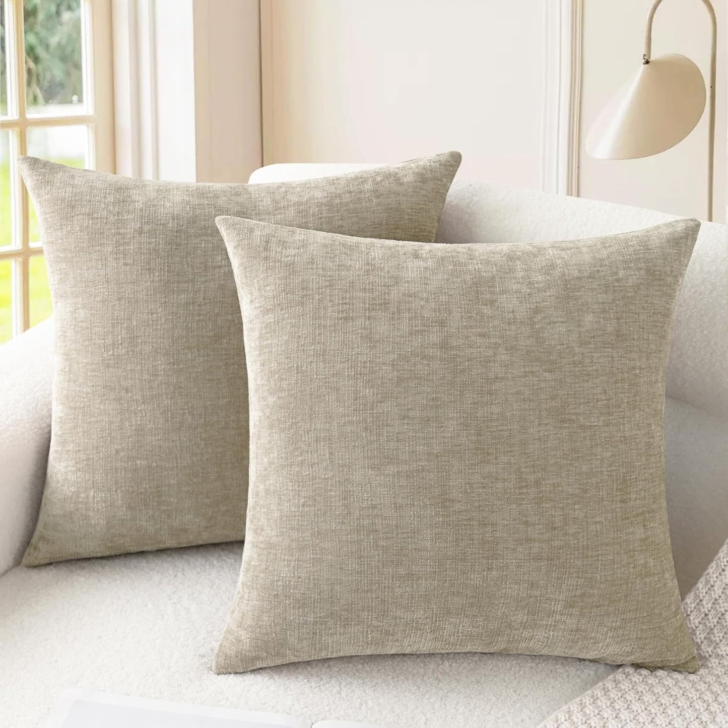 CaliTime Throw Pillow Covers Decorative 18 X 18 Inches Pack of 2 Cozy Chenille Cushion Cases for Couch Sofa Bed Living Room Home Light Taupe