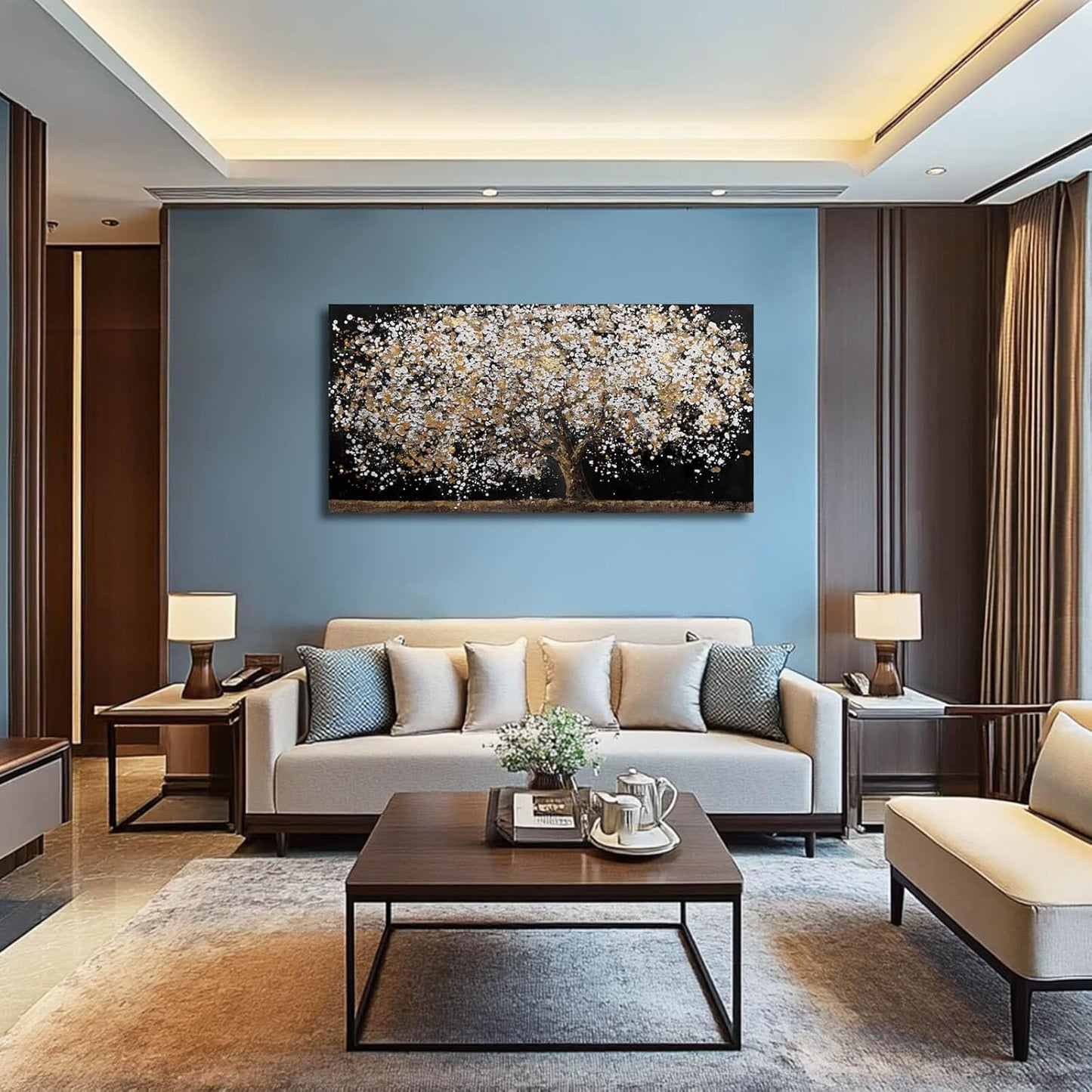 Gold Wall Decor Black Art Tree Wall Art for Living Room Canvas Painting Canvas Pistures Framed Modern Artwork for Home Kitchen 24"x48"