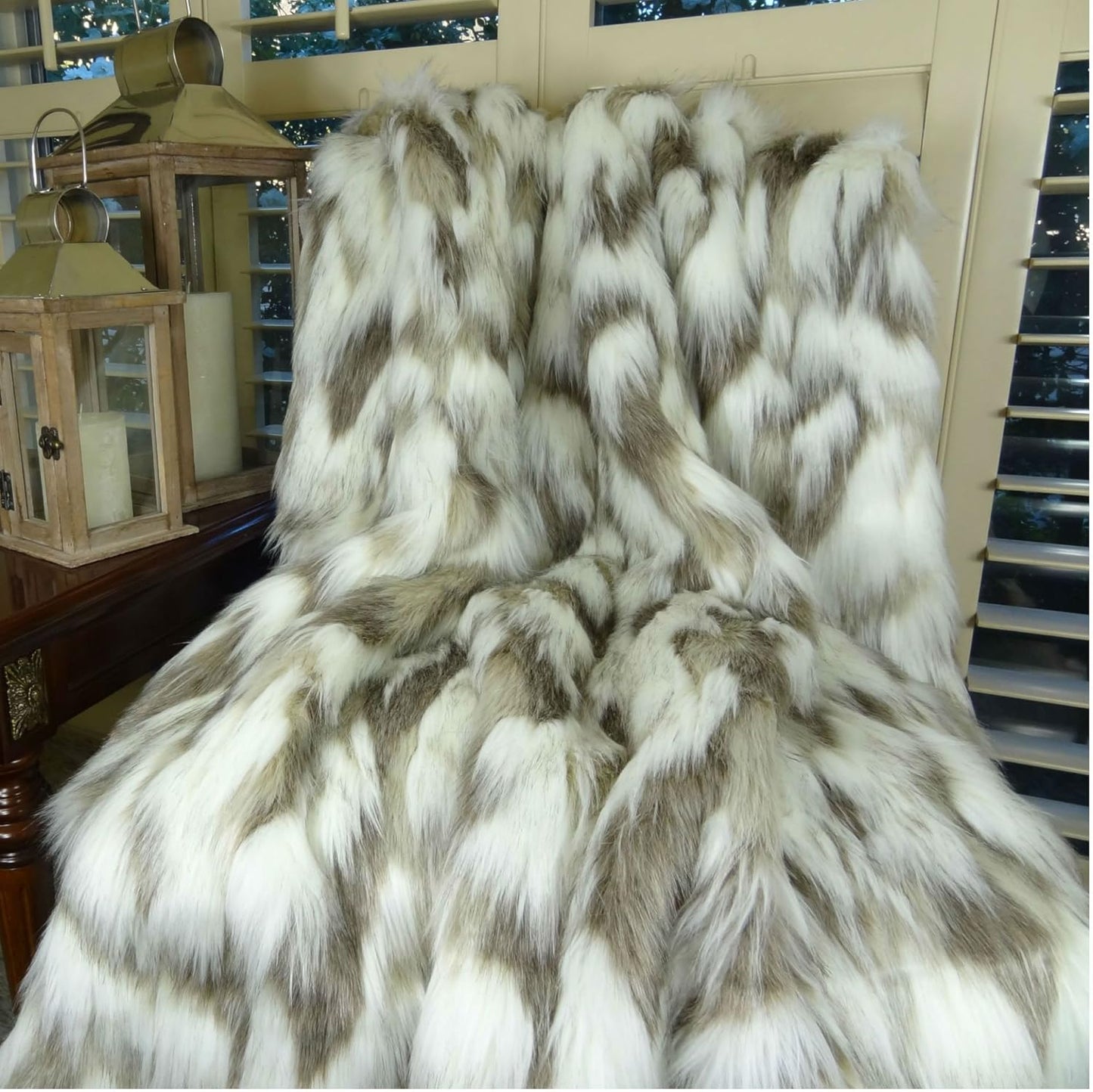 Ivory Faux Fur Oversized Blanket & Bedspread - Tibet Fox Fur - Ivory Beige Luxury Faux Fur - Throw Blanket - Luxury Soft Faux Fur, Handmade in USA, 16445