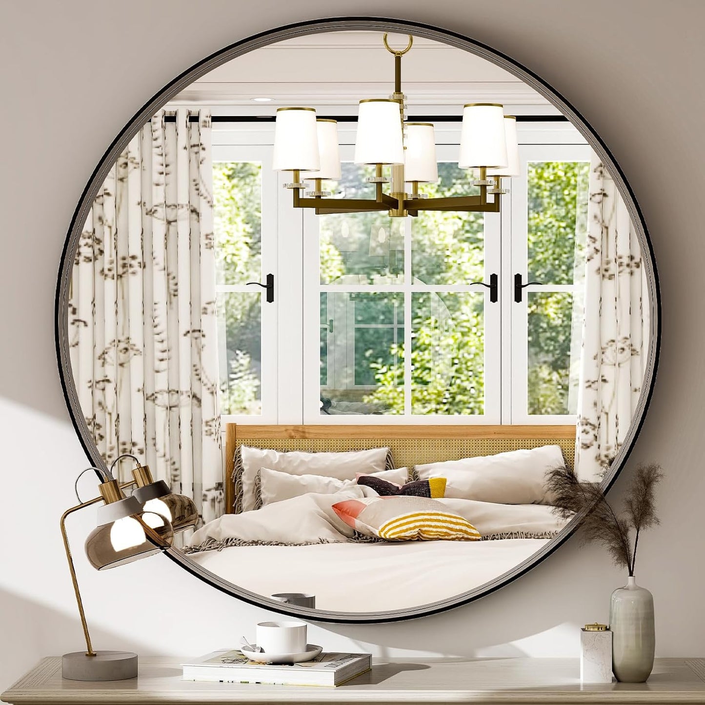 30 Inch Round Bathroom Mirror - Wall Mounted Circle Mirror with Metal Frame, Modern Mirror Suitable for Bathroom, Vanity, Entryway, Living Room, Wall Decor,Black