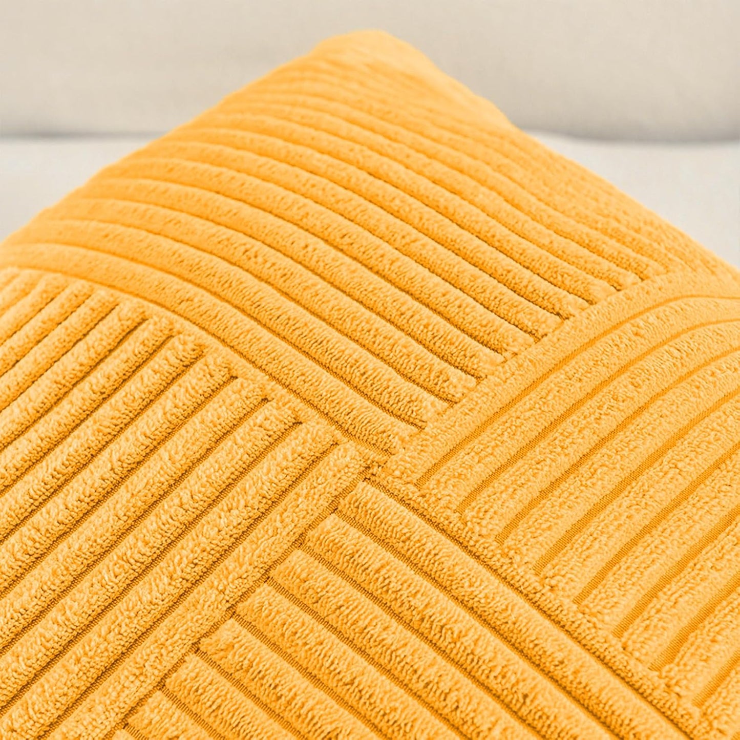 Fancy Homi 2 Packs Gold Yellow Lumbar Decorative Throw Pillow Covers 12x24 Inch for Couch Bed Sofa, Rustic Farmhouse Boho Spring Home Decor, Soft Striped Corduroy Rectangle Accent Cushion Case 30x60cm