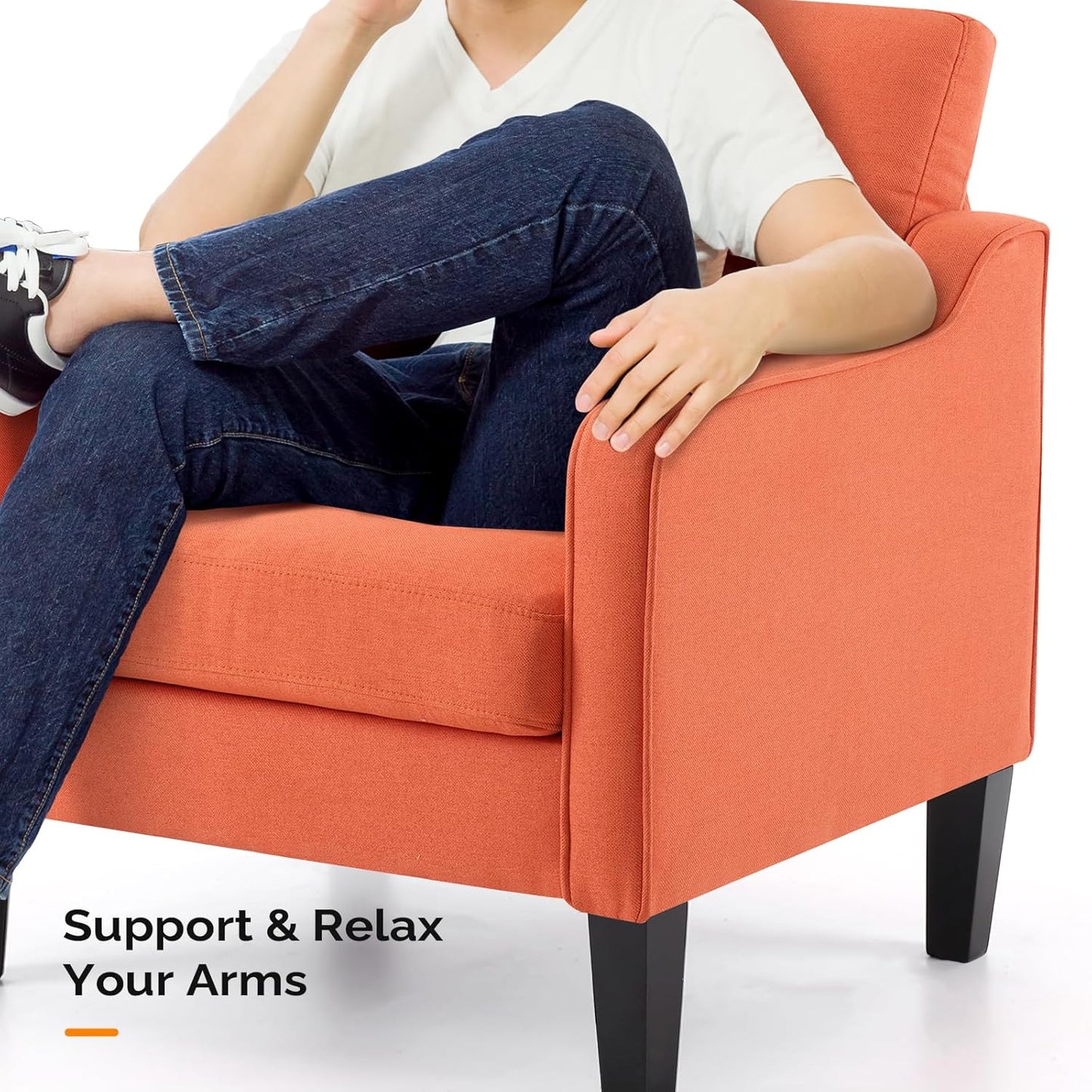 VINGLI Accent Chairs Set of 2 Living Room Chairs Burnt Orange Reading Chair for Bedroom Scooped Arm Chair Mid Century Modern Accent Chairs Upholstered Comfy Chair for Apartment, Waiting Room