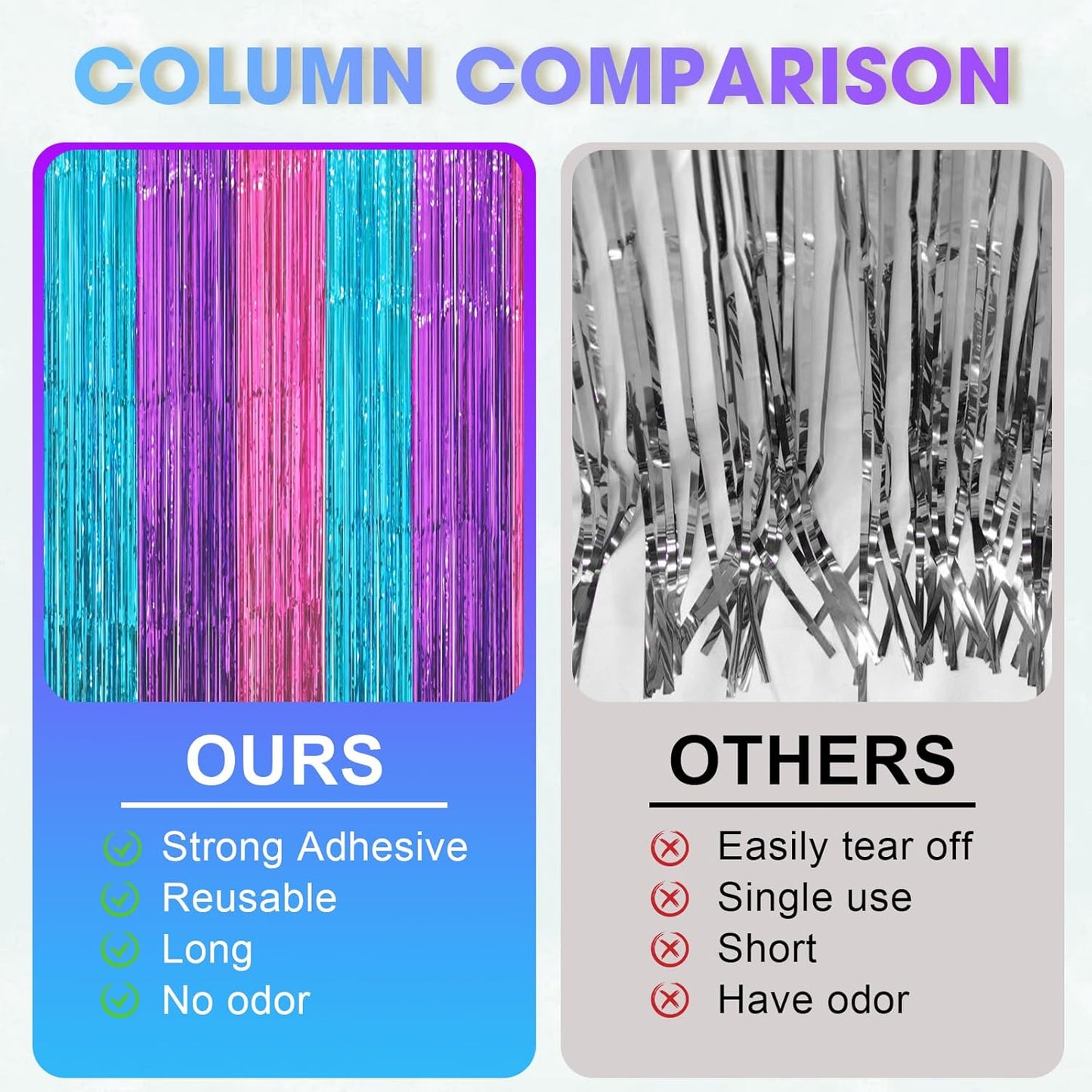 3 Pack 3.3 x 8.2 ft Blue Purple Pink Foil Fringe Backdrop Curtains, Tinsel Streamers Party Decorations, Fringe Backdrop, Door Shimmer for Mermaid or Birthday Party