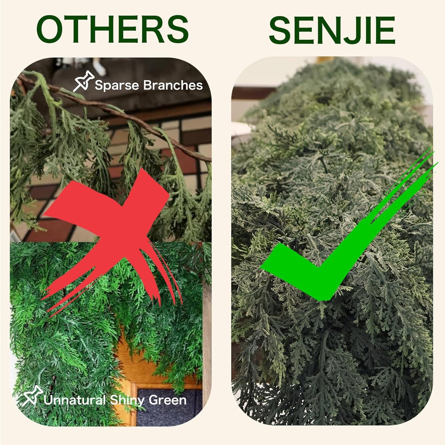 2Pcs 6FT Christmas Cedar Garland Artificial Real Touch Thickness Realistic Greenery Pine Garland for Mantle Fireplace Outdoor Indoor Christmas Decorations