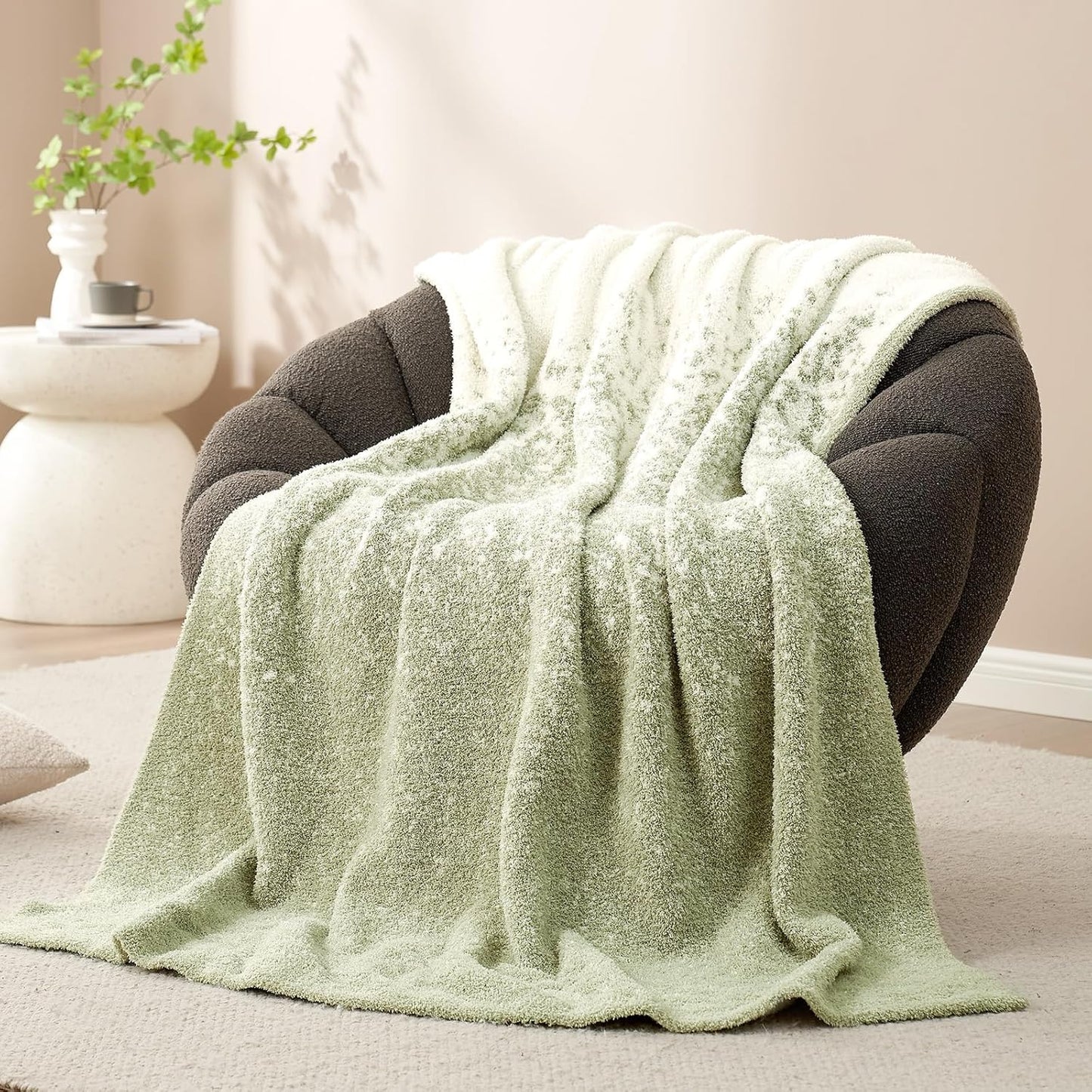 Snuggle Sac Sage Green Throw Blanket for Couch, Reversible Super Soft Warm Blankets Cozy Knit Blanket Fuzzy Plush Lightweight Throws for Sofa, Bed, Picnic, Ombre Sage Green, 50 x 60 inches