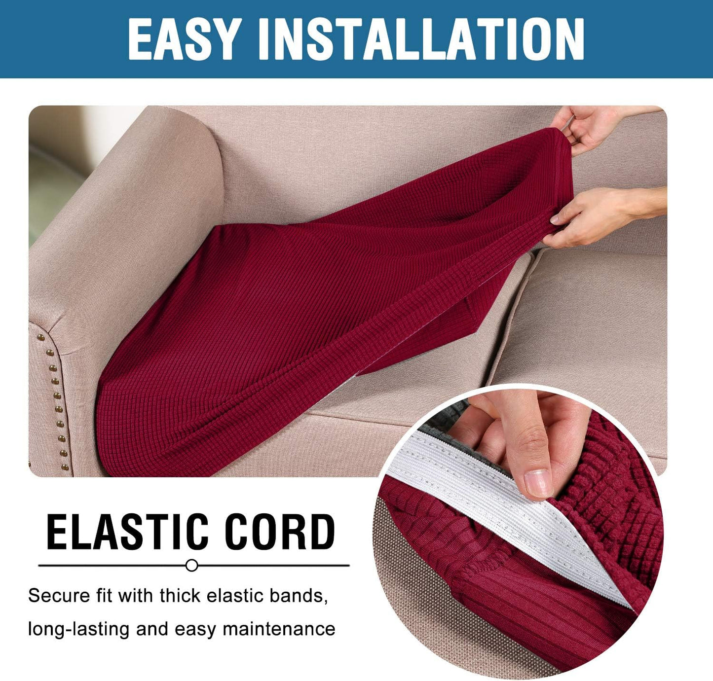 H.VERSAILTEX Super Stretch Stylish Cushions Covers/Furniture Cover Spandex Jacquard Small Checked Pattern Super Soft Slipcover Washable Individual