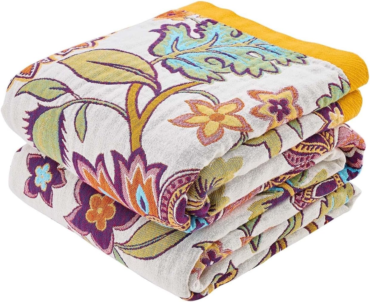 Boho Throw Blanket for Bed, 100% Cotton Soft Rustic Quilt Fall Blanket, 60"x80" Floral Printed Farmhouse Decor Bed Blankets, All Season Rustic Reversible Bohemian Throw Quilt