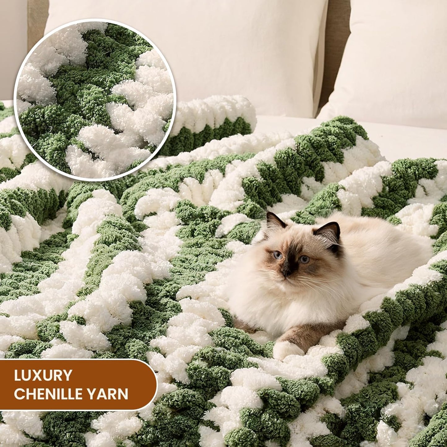 L'AGRATY Chunky Knit Blanket Throw: 60''x80'' Chenille Chunky Knitted Throw Blankets for Twin Bed Couch - Handmade Thick Cable Knit Blanket - Large Crochet Rope Blankets for Home Decor