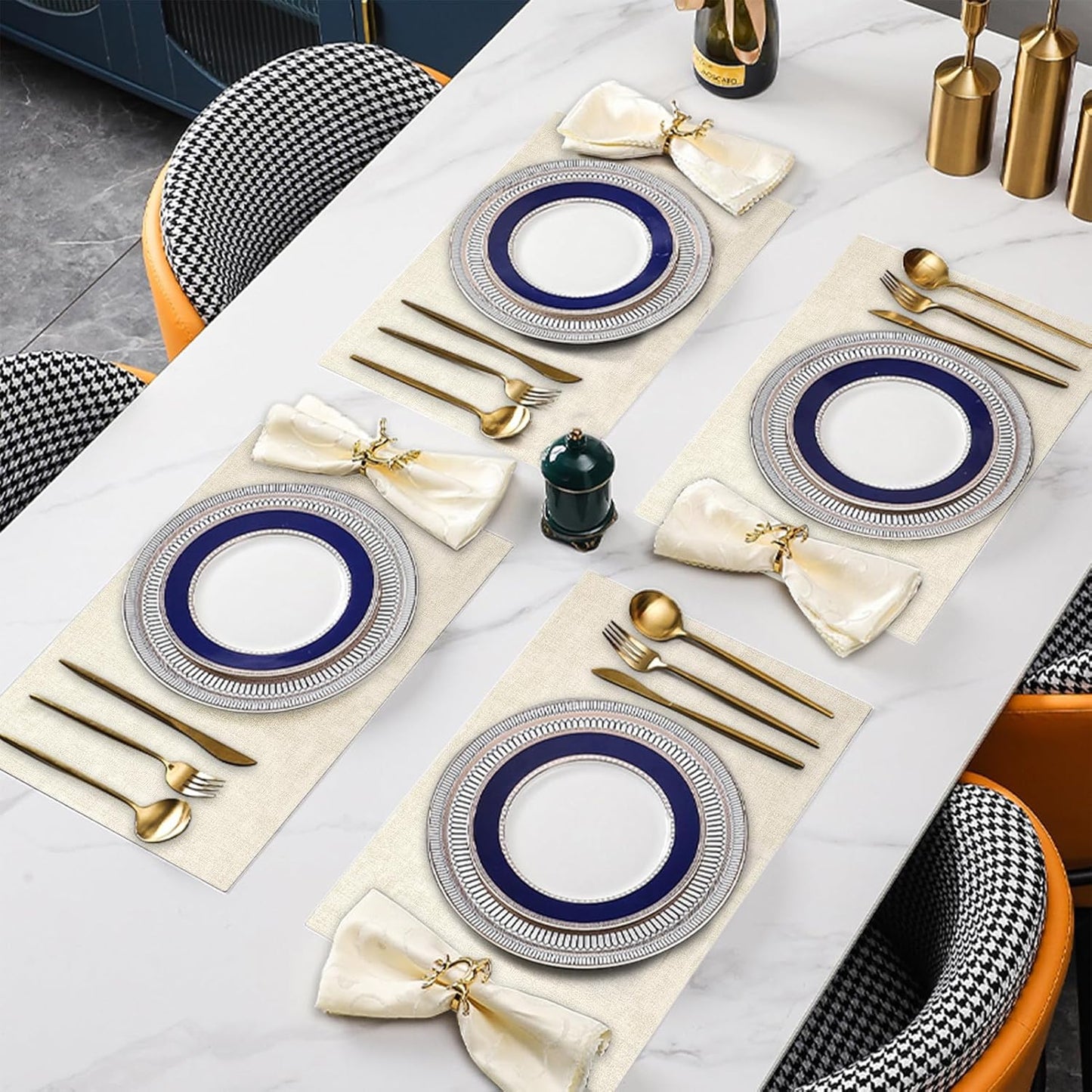 SUEH DESIGN Faux Leather Placemats Set of 6, Wipeable Place Mats Heat Resistant Table Mats Waterproof Dining Table Placemats for Indoor Outdoor Kitchen Dining Table