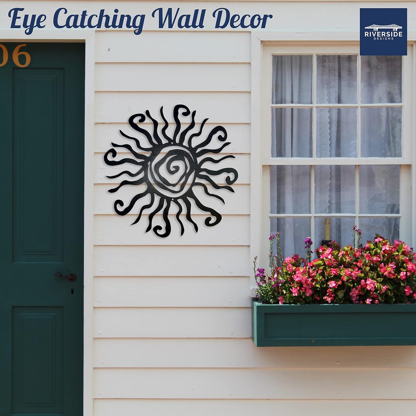 Riverside Designs Wacky Sun Metal Wall Art Indoor/Outdoor Decor - 24" Black Rust Proof Wall Sculpture - Made in USA - Ideal for Bedroom, Garden, Home, Patio and Farmhouse