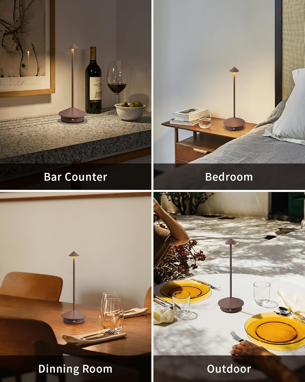 Modern Cordless Table Lamp Set of 2, Portable LED Desk Lamps, 5000mAh Rechargeable Battery Operated Lighting for Bedroom Dining Room Restaurant Coffee Shop Camping Night Light (Brown)