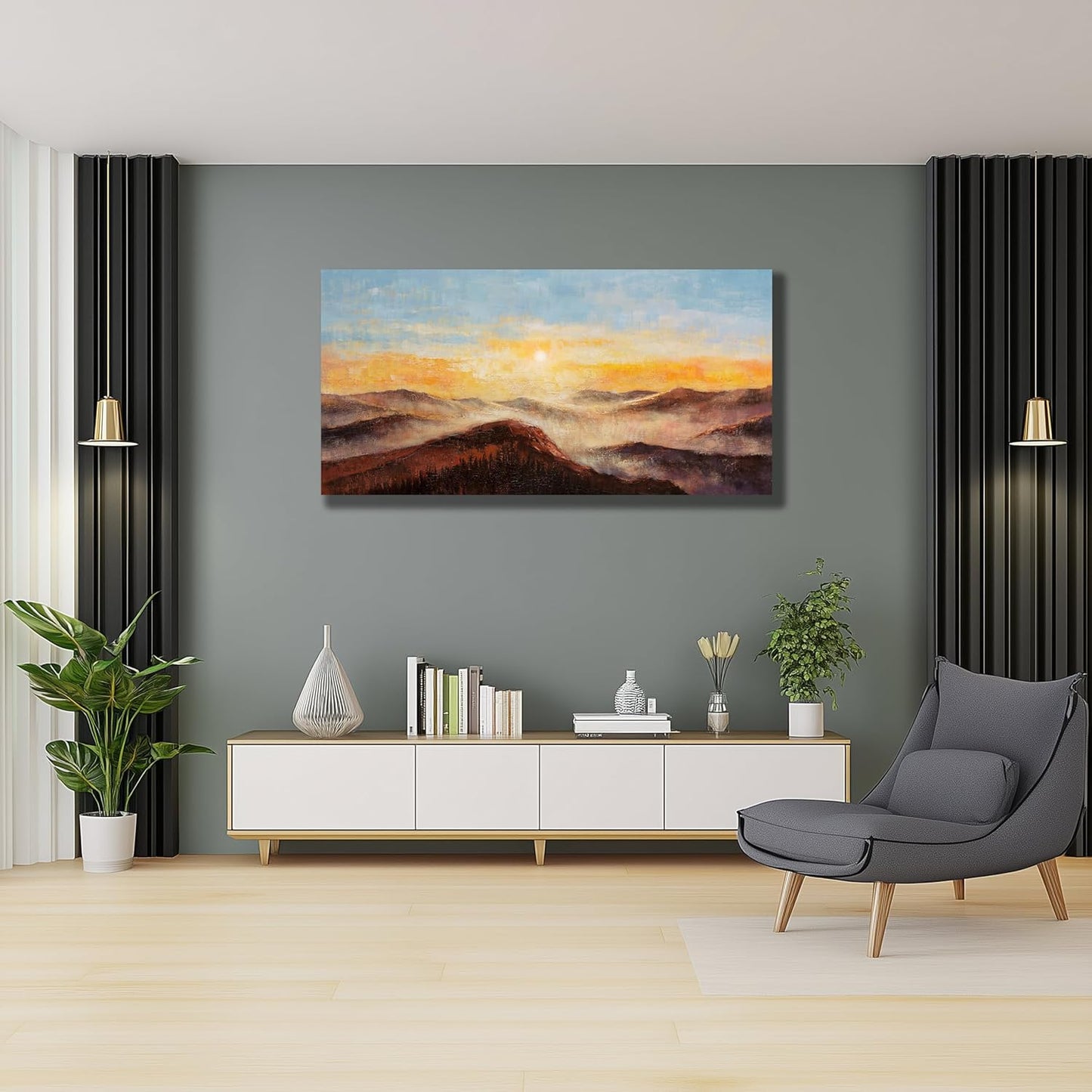 Belmrxne Landscape Wall Art Yellow and Blue Wall Decor Modern Minimalist Decor rectangle Canvas Painting for Living Room Bedroom Dining Room Office Home Decor 24x48 inch