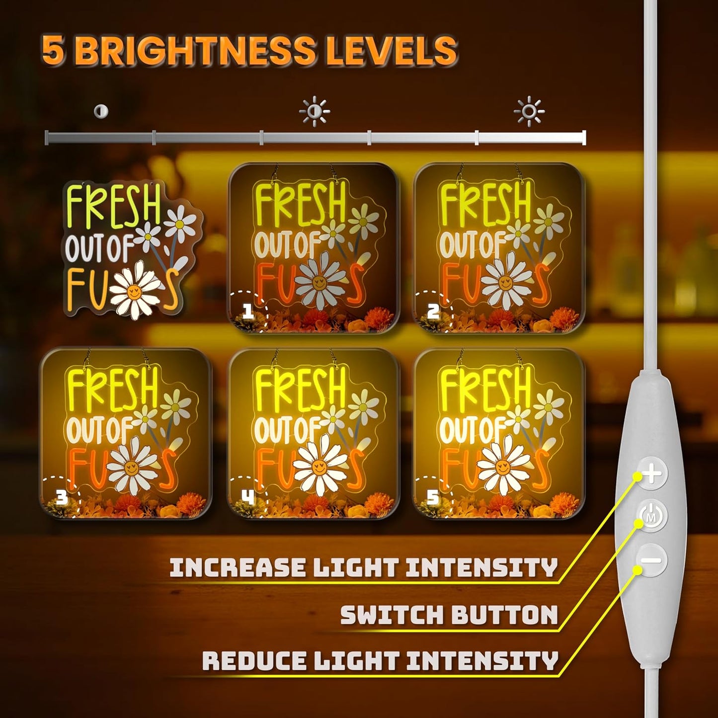 FRESH OUT OF FUS Neon Sign, Funny Novelty Neon Signs for Wall Decor, Dimmable Acrylic Neon Lights for Living Room Bedroom Party Decorations, Perfect Gifts