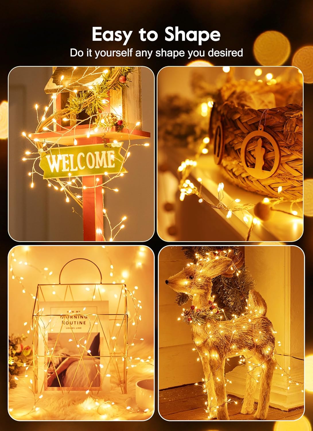 Outdoor Fairy Lights Battery Operated, 4 Pack Twinkle String Light with Remote, 5 Feet 60 LED Firecracker Starry Light for DIY Wreath Home Wedding Party Bedroom Mason Jar Holiday Christmas, Warm White