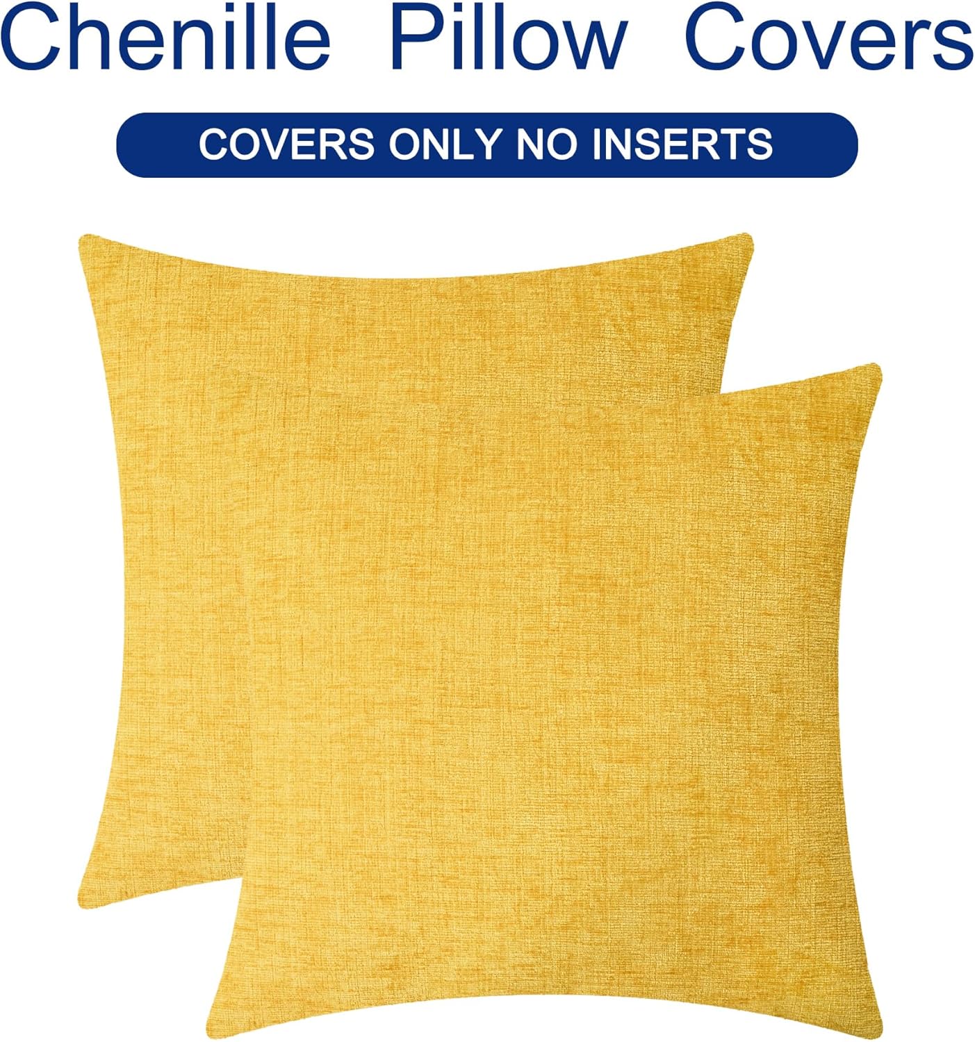 CaliTime Throw Pillow Covers Decorative 24 X 24 Inches Pack of 2 Cozy Chenille Cushion Cases for Couch Sofa Bed Living Room Home Mustard Yellow
