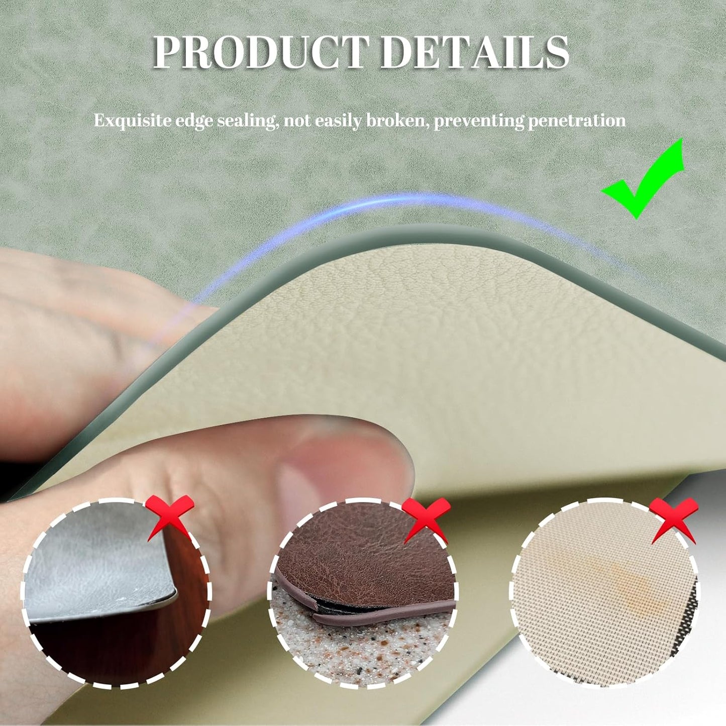 BLESWIN Faux Leather Placemats, Set of 6, 12×17 Inch -Double Side Texture Color Table Mats, Heat-Resistant, Waterproof and Oil-Resistant, Suitable for Dining Room, Kitchen, Party, Outdoor -Green&White