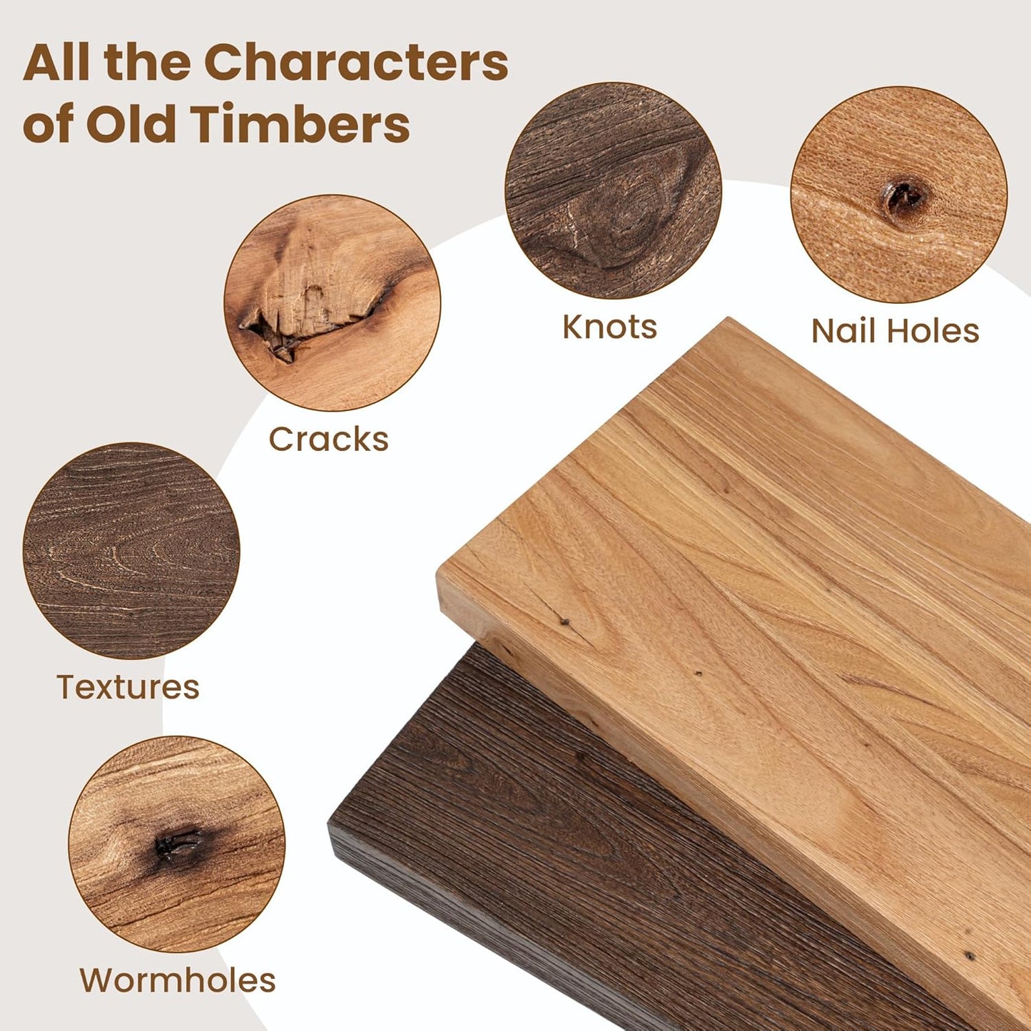 Floating Shelves for Wall Decor, 8 Inch Deep Rustic Solid Elm Wood Floating Shelves Wall Mounted, Wall Shelves with Invisible Bracket for Living Room Bathroom Bedroom Kitchen, 55 Inch Set of 1, Walnut