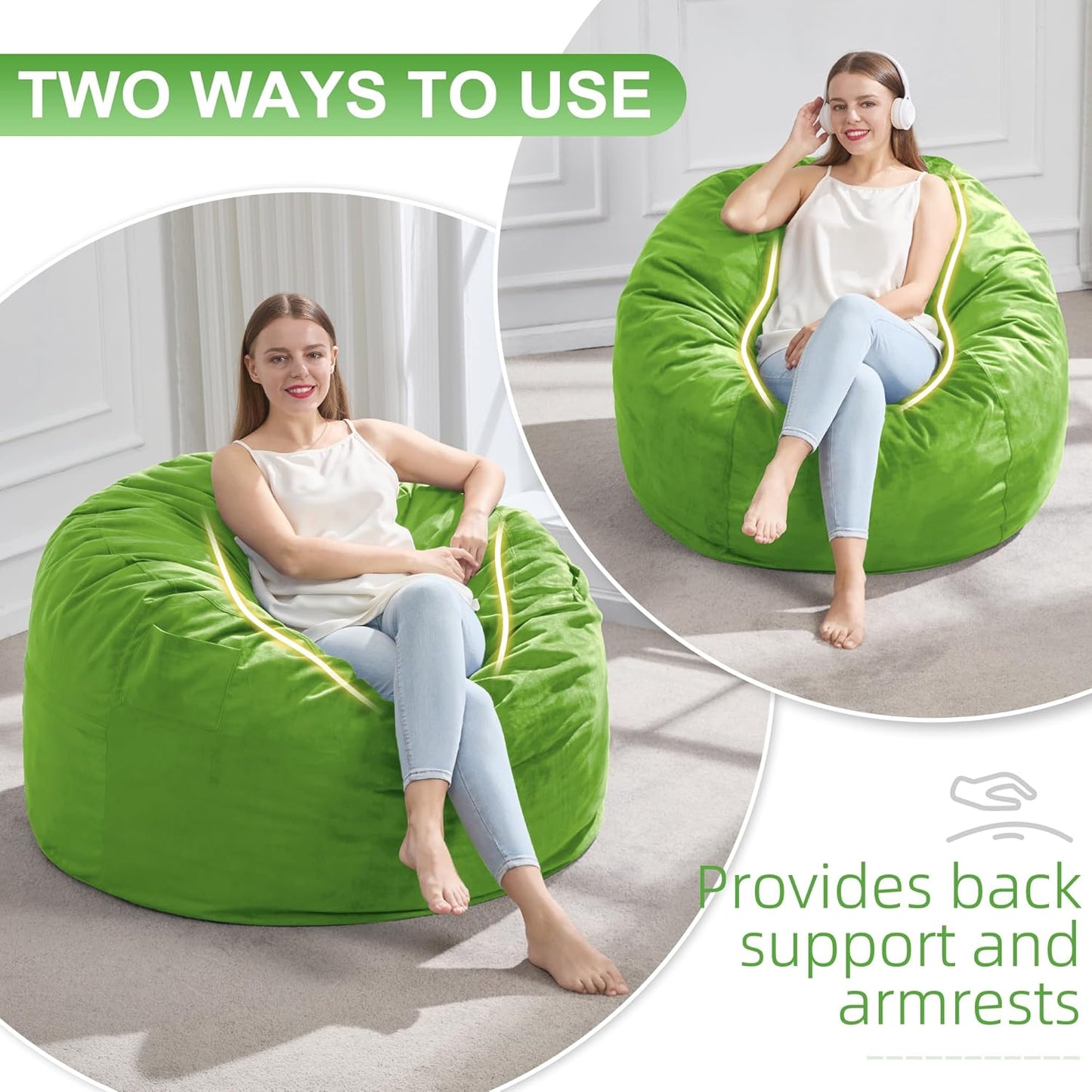 Hobestluk 3FT Bean Bag Chair Giant Bean Bag Chairs for Adults Large Bean Chairs with Removable Cover, Beanbag Chair with Filler, Adult Bean Bag Chairs for Living Room, Bedroom