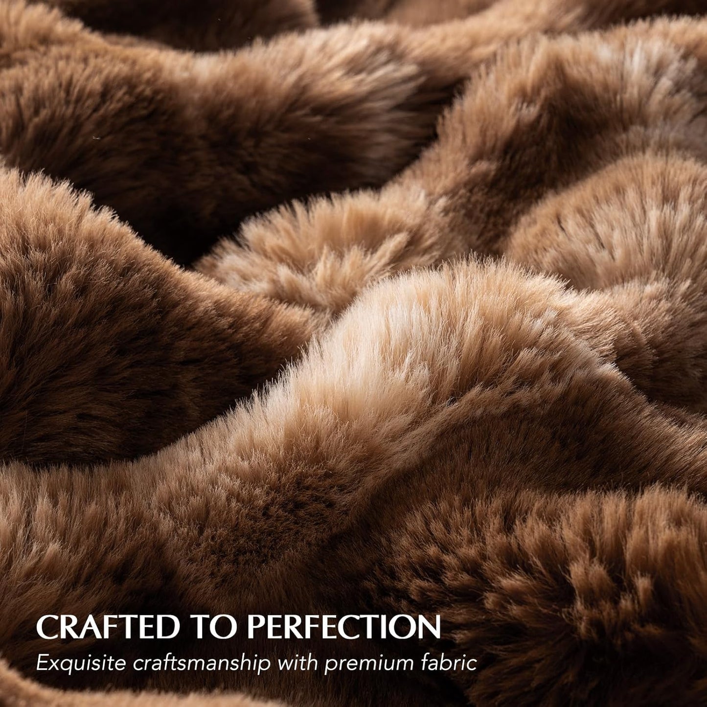 EVERGRACE Ultra Soft Luxury Fluffy Ridgeline Faux Rabbit Fur Throw Blanket, Thick Warm Bubble Throw for Bed, Cozy Plush Reversible Blankets for Couch, Chair, Sofa, Lion Caramel, 60x80 Inches, 870 GSM