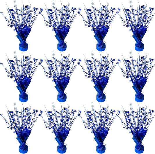 12 Pack Metallic Foil Spray Centerpiece Star Table Decoration Burst Table Centerpieces for Birthday Wedding Anniversary Graduation Holiday Party Supplies Decor, Blue