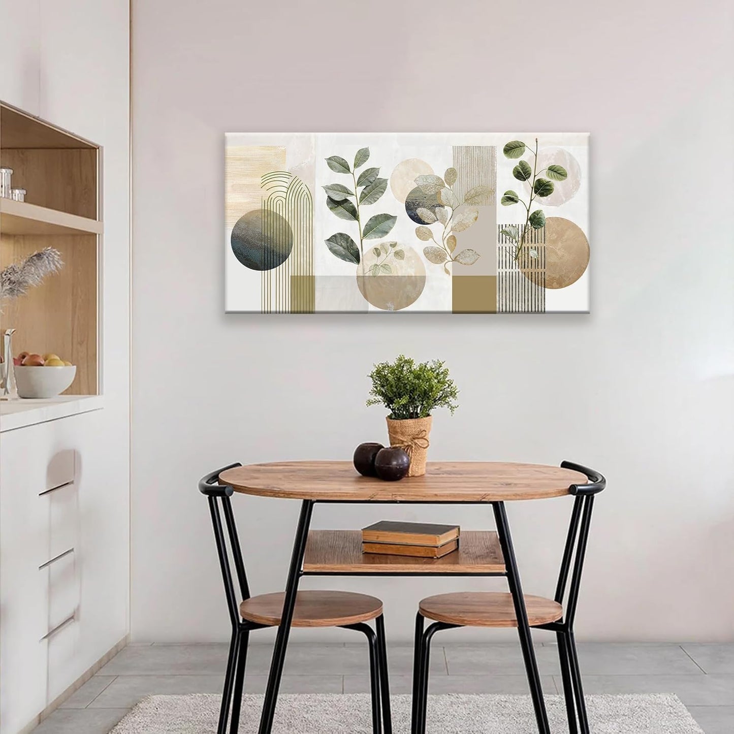 TAIJXAGSG Green Boho Wall Art Minimalist Canvas Wall Art Decor Geometric Line Leaf Beige Green Wall Art Canvas Artwork Print Paintings Abstract Art Botanical Boho Room Office Home Wall Decor 20"X 40"