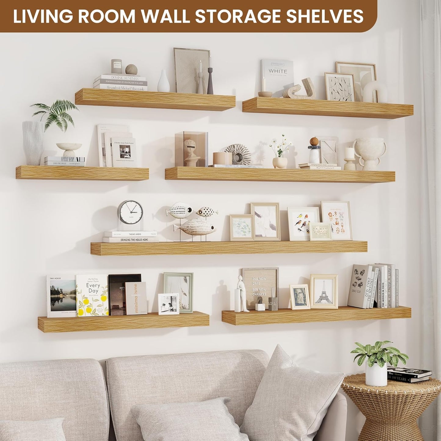 fuqing Floating Shelves for Wall, Bathroom Shelf Wall Mounted for Storage, Shelves with Invisible Bracket for Bedroom, Kitchen, Living Room, Farmhouse Small Book Shelf, 30 Inch Set of 2, Oak