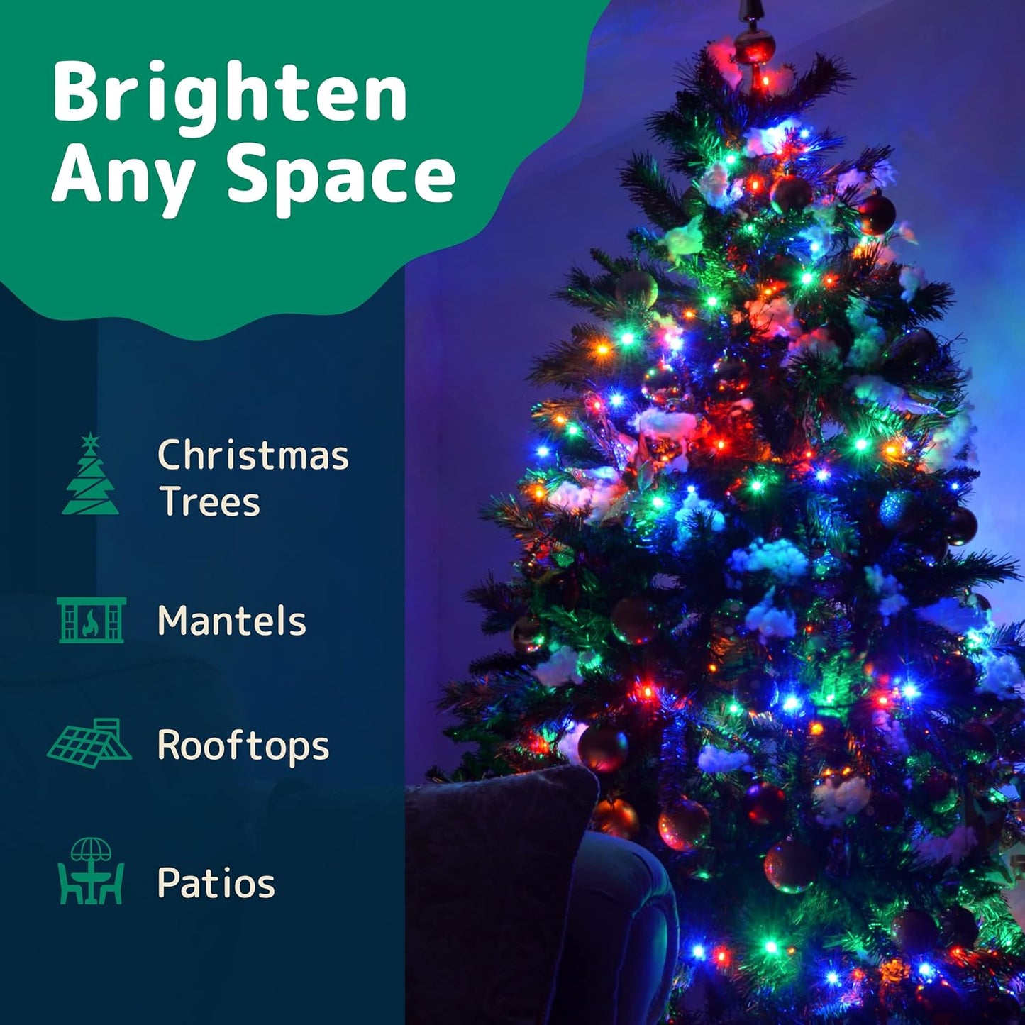 PREXTEX Bright & Colorful Christmas Lights (60 Feet, 300 Lights) - Fall Decor & Christmas Tree Lights with White Wire - Indoor/Outdoor String Lights – Multi-Color Twinkle Lights
