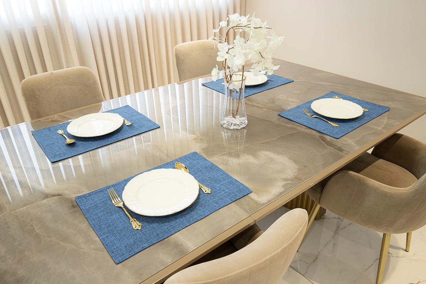 Placemat Set-Washable Place Mats for Parties, Elegant Table Mats for Kitchen Table, Set of 4 Dining Table Placemats, Heat-Resistant Cloth Placemats for Indoor and Outdoor,13x19-Navy Blue