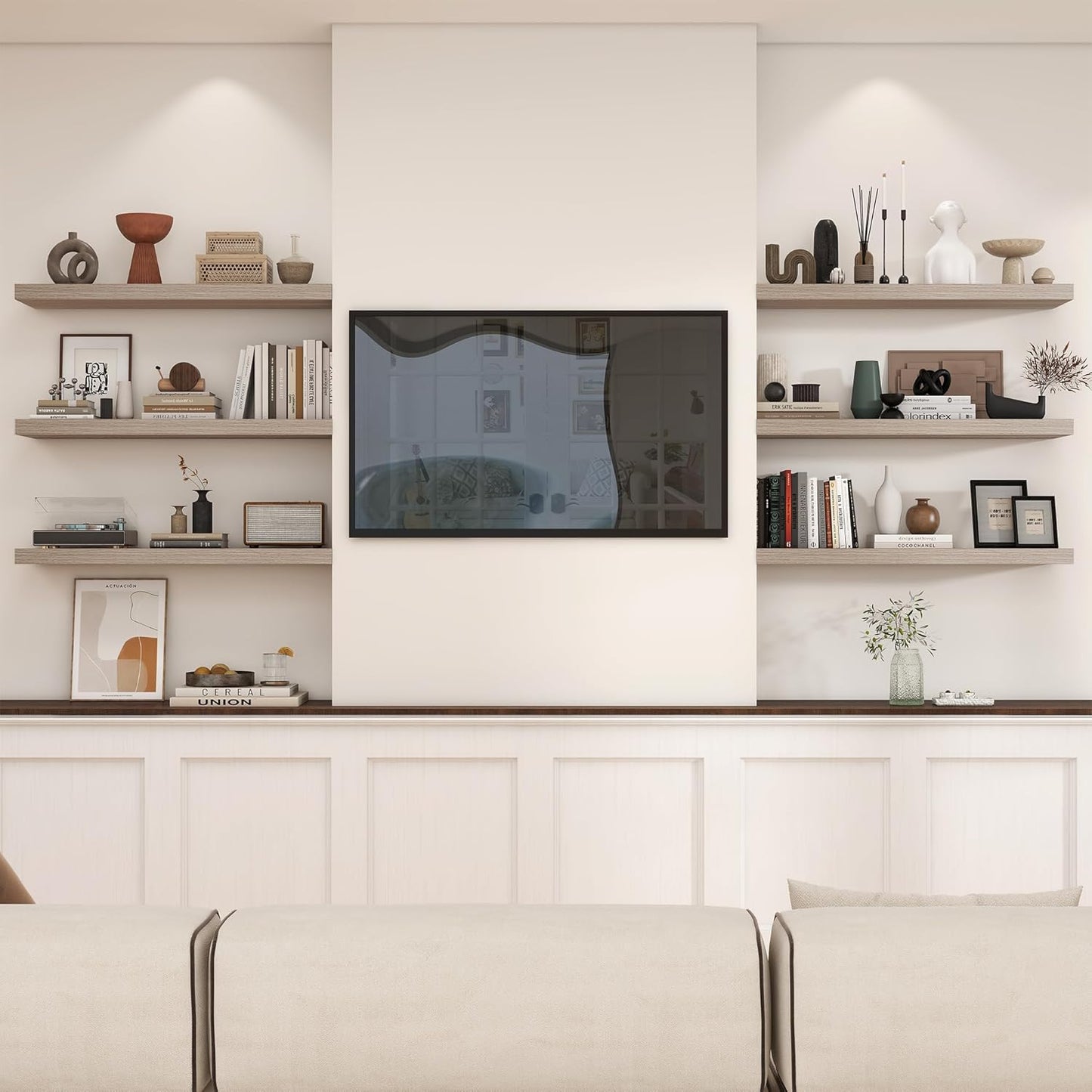 Heimlove 36 Inch Floating Shelves for Wall,10 Inch Deep Grey Wood Shelves with Invisible Brackets,Wall Mounted Storage & Display Shelves for Bedroom,Living Room,Kitchen,Office