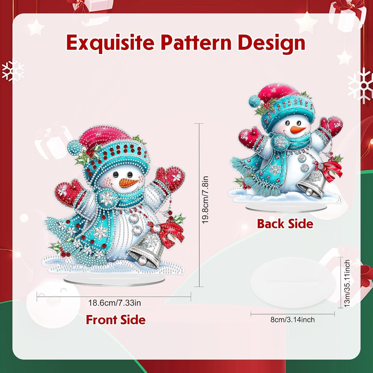 MEIYUDA Christmas Diamond Art Tabletop Kits, Christmas Snowman Diamond Art Painting Desktop Ornaments for Adult, DIY Special Shaped Crystal Desk Placement Ornament for Home Office Decor Crafts Gift