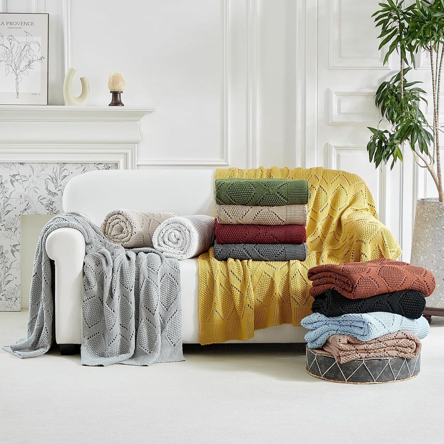 Longhui bedding Chunky Cotton Knit Throw Blanket for Couch, Sofa, Bed, or Chair, Decorative Breathable Fall Cable Knit Blanket 51 x 63 Inches, Grey