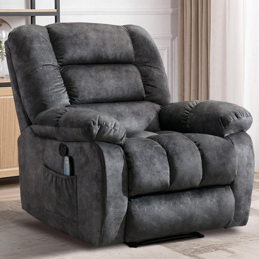 Massage Recliner Chair with Heat and Massage, Soft Fabric Ergonomic Manual Reclining Chairs, Heavy Duty Reclining Sofa Chair with Side Pockets for Living Room (D-Grey)