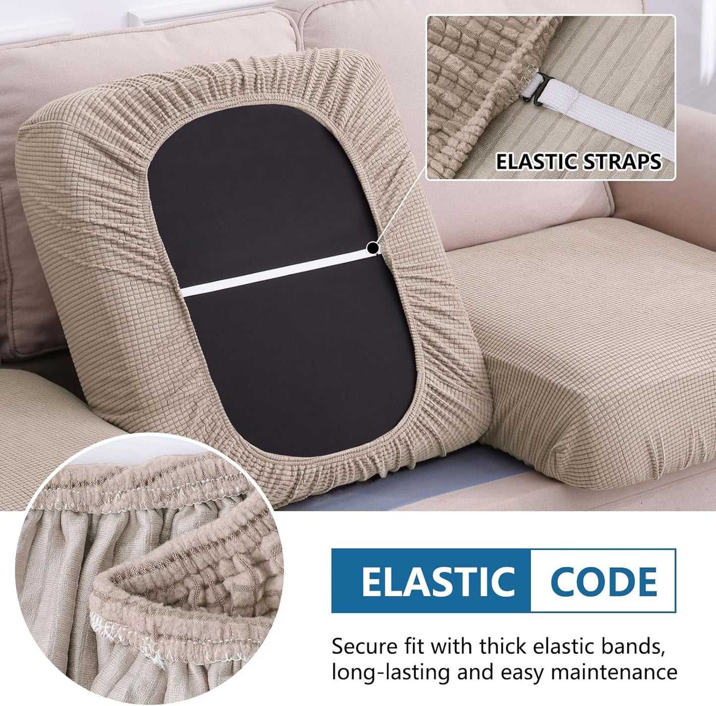 hyha Waterproof Couch Cushion Covers for Pets, Non Slip Sofa Seat Cover for Dogs Washable, Soft Thick Stretch Jacquard Fabric, Sofa Slipcovers with Elastic Bottom (2 Pieces, Taupe)