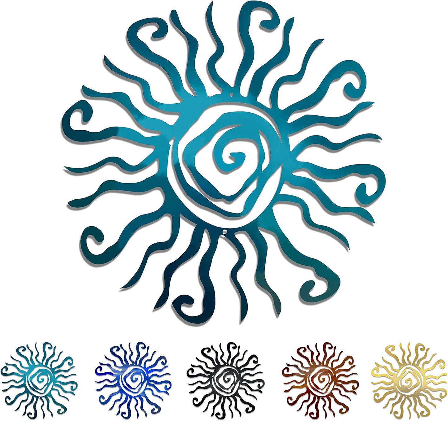 Riverside Designs Wacky Sun Metal Wall Art Indoor/Outdoor Decor - 12" Teal Rust Proof Wall Sculpture - Made in USA - Ideal for Bedroom, Garden, Home, Patio and Farmhouse