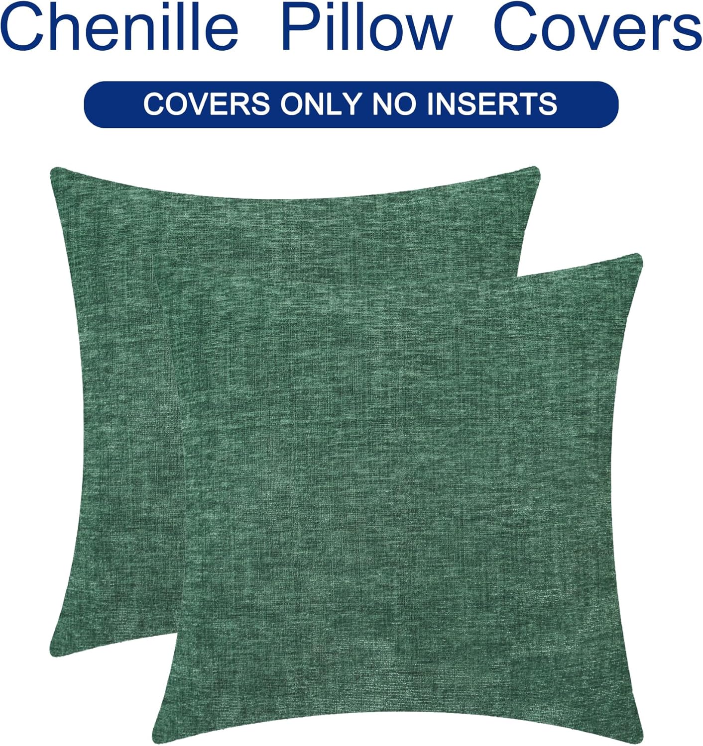 CaliTime Throw Pillow Covers Decorative 20 X 20 Inches Pack of 2 Cozy Chenille Cushion Cases for Couch Sofa Bed Living Room Home Dark Green