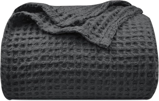 PHF Ultra Soft Waffle Weave Throw Blanket 50"x 60"- Washed Lightweight Breathablee Cozy Woven Blanket - Great for Couch Bed Sofa Home Car - Black