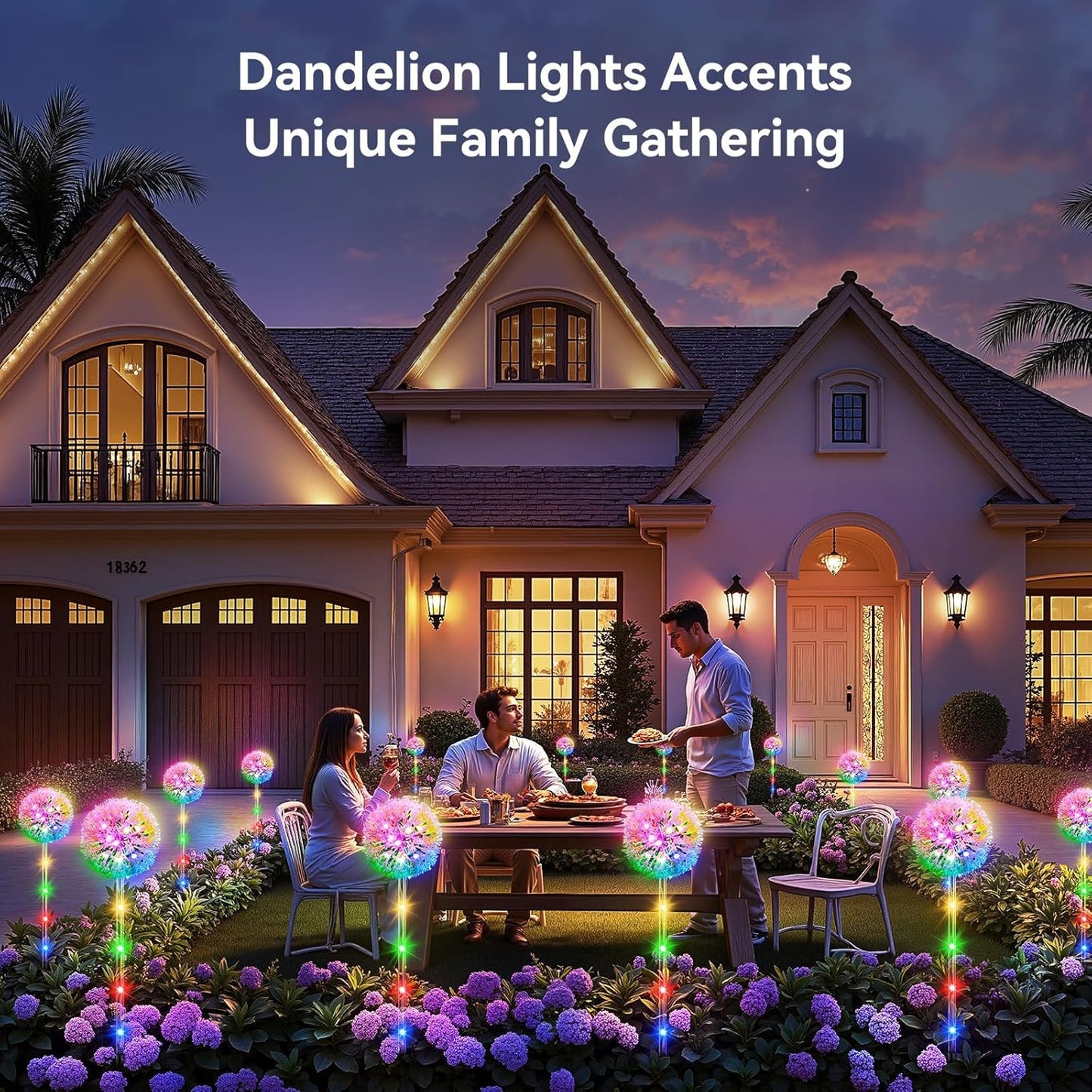 Solar Garden Lights Outdoor Decorations: 4 Pack Dandelion Flower Lights, 2 Modes Colorful 16 LED Landscape Light, Waterproof Artificial Flowers for Yard, Patio, Pathway Decor, Gifts for Women Mom