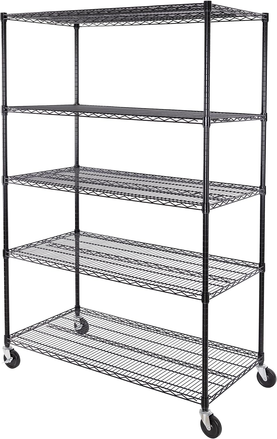 Seville Classics UltraDurable Heavy Duty NSF Solid Steel Wire Rack Storage Unit, Organizer for Garage, Warehouse, Office, Restaurant, Classroom, Kitchen, Black, 5-Tier Shelving, 48" W x 24" D