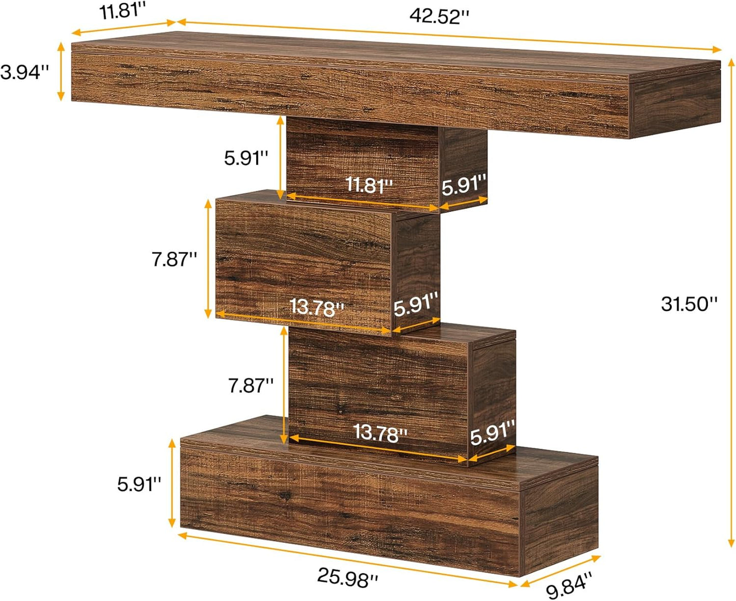 Tribesigns 42.5" Farmhouse Console Table, Narrow Wood Sofa Table Behind Couch with Geometric Base, Industrial Entryway Accent Table for Living Room, Hallway, Entrance (Rustic Brown)