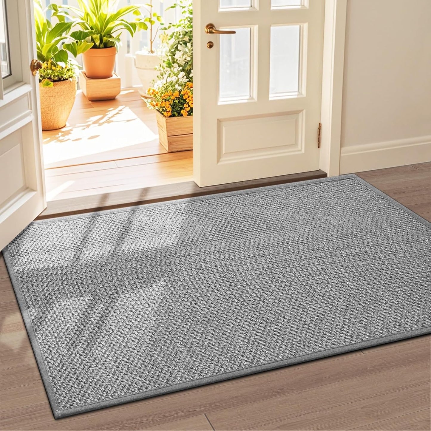 LEKEEPGO Door Mat 36"x59", Non Slip Door Mat Indoor Entrance, Rubber Backing Front Indoor Door mat Washable Absorbent Low-Profile Entryway Entry Resist Dirt Inside Door Mats, Light Grey